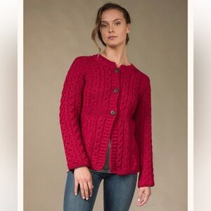 Aran Woollen Mills Ireland 100% Merino Wool Chunky Knit Cardigan Sweater Sz S